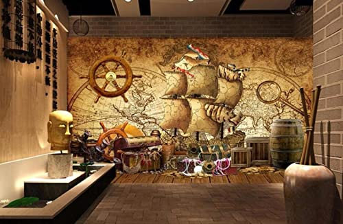 AFEBOO 3D Wallpaper Wallpaper Nautical Map Pirate Mural Background Wall,3D,150x105cm