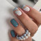 TMUT 24pcs Square False Nails Short Stick on Nails Blue White Press on Nails Gold Sequins Removable Glue-on Nails Fake Nails Women Girls Nail Art Accessories