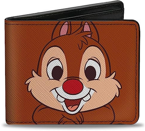 Buckle-Down Disney Wallet Bifold Chip n Dale Charakter Gesicht Nahaufnahmen Braun Veganes Leder, Braun, 4.0 x 3.5, Casual