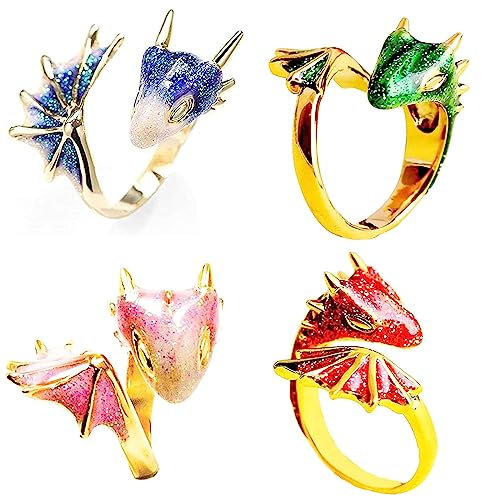 PPX 4 Stück Glänzende Emaille Drachen Ring Einstellbare Finger Ringe Handmade Punk Schmuck Gothic Schmuck Geschenk