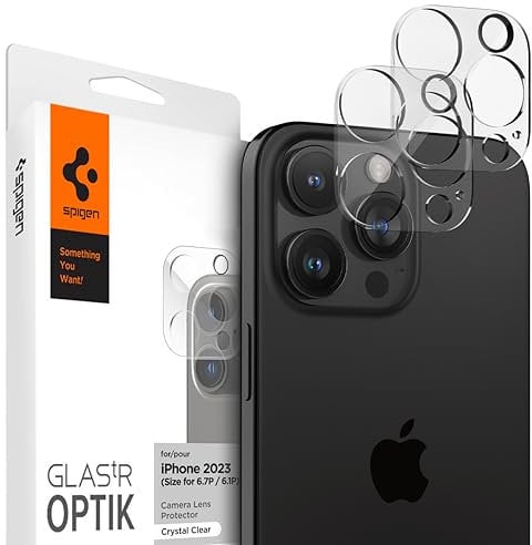 Spigen Glas.tR Optik Tempered Glass Camera Lens Protector for iPhone 16 Pro, iPhone 16 Pro Max, iPhone 15 Pro, iPhone 15 Pro Max, iPhone 14 Pro, iPhone 14 Pro Max - Transparent (2 Pack)