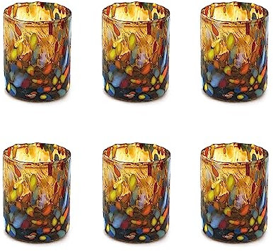 MAZZEGA ART & DESIGN Shot-Gläser für Tequila und Likör aus mundgeblasenem und handgearbeitetem Murano-Glas mit Muranoglas-Murrinen, Murano-Farben, Modell SHOT 70 ml (Gelb, 6)