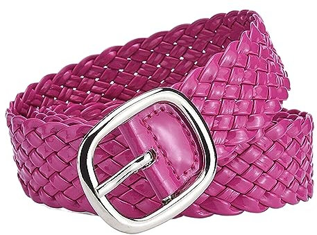 KONGNY Femmes cuir Tressé Ceintures Couleur Bonbon Taille Ceinture Alliage Broche Boucle Carrée Tissé Taille Sangle Décontracté Jean Robe Ceinture, Rose rouge