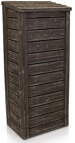 YourCasa Regentonne 230 Liter [Slimline Nordic] Eckig und Schmal in Holzoptik mit Metallgewinde - Regenfass Frostsicher aus Kunststoff - Regenwassertonne - Regenwassertank Garten Holzfass Zisterne