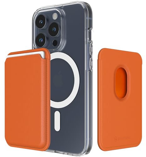 Sinjimoru Magnetic Card Wallet, Premium Vegan Leather Phone Wallet for MagSafe 3-Card Holder Compatible with iPhone 16 Plus Pro Max 15 14 13 12 Series. M-Viica Clementine