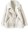 Poamen Damen Mantel Warme Fuzzy Fleece Mantel Reine Farbe übergro?en Kontrast Kanten Winter Jacke Oberbekleidung Verdicken Schaffell Jacke Mode Lederjacke mit Rei?verschluss(Wei?-1,XL)