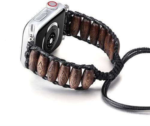 CHARMINGO Wooden Watch Band Compatible with Apple Watch Band 38mm 40mm 41mm Women Men, Western Apple Watch Wristband Evil Eye Watch Strap for iWatch Band SE Series 9 8 7 6 5 4 3 2 1 Ultra &2