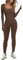 JN JANPRINT Jumpsuit Damen Sport Bodysuit Gerippte Lang Eng Yoga Bodycon Overall Stretch Langarm Strampler Sportanzug Playsuit Trainingsanzug One-Piece(Braun,L)