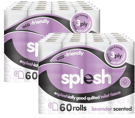 Splesh by Cusheen 3-ply Toilet Roll - Lavender Fragrance (120 Pack) Soft, Quilted Bulk Toilet Rolls, Toilet Tissue and Loo Rolls – Eco-Friendly Toilet Paper Sustainably Crafted in The UK