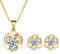 Josfeva Jewellery Sets for Women Girls, 925 Sterling Silver Pendant Necklace & Stud Earrings Sets with White Cubic Zirconia, Gold Flower Jewellery Set Gifts for Birthday Christmas Valentines