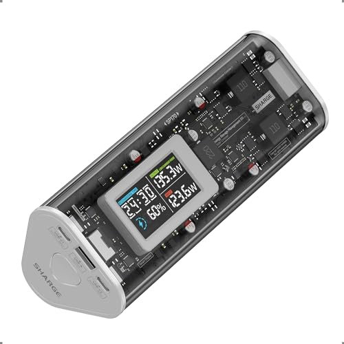 sharge SHARGEEK 170 Power Bank, 170W Output 24,000mAh Charger with IPS Smart Screen Display, IP66 Waterproof with 3 Port Compatible with iPhone 16 15 14 13 Series, Galaxy and More