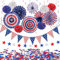 4 Juli patriotische Party Dekorationen Set rot weiß blau Papier Fans Pompons Blumen Star Streamers USA Wimpel Wimpel für 4. Juli patriotischen Geburtstag Unabhängigkeitstag Dekorationen