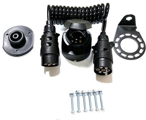 JVJ Anhänger Adapter 7 auf 7 Polig Poliger Verlängerung Kabel Spiralkabel 2.0m mit 7 Polige Anhänger Stecker Steckdose und Halterung Auto Anhänger für Wohnwagen Wohnmobil