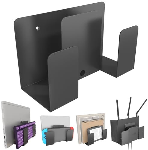 sciuU Wall Mount for Laptop Tablet Keyboard – Dual-Layer Design - Universal Metal Storage Rack Shelf for 2 Devices with Thickness < 4cm, Bracket Stand Holder for TV Box Router E-Reader