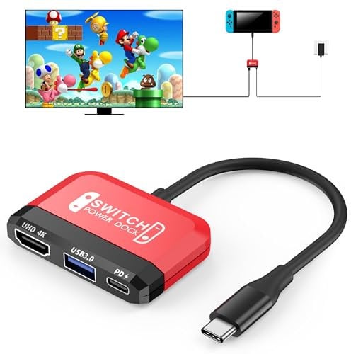 GKEAPZA Switch TV Dock para Nintendo Switch/OLED, Mini Dock portátil 4K HDMI TV Adapter con Puerto USB 3.0 Adicional, Tipo C 100W PD