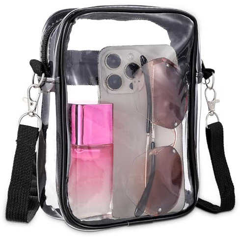 Transparente Umhängetasche Damen Schwarze Transparente Tasche PVC Aufbewahrungstasche Wasserdicht Wichtbar Verstellbar Transparente Kosmetiktasche Tragbare Reisetasche Geeignet Für Festivals Konzerte