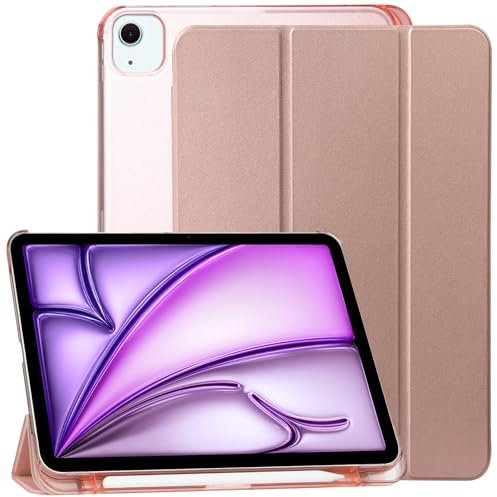 GOZOPO Funda para iPad Air 13 Pulgadas M3 2025 & M2 2024, iPad Pro 12.9 (2022-2018 Modelos), Funda Delgada y Ligera con Soporte para Lápices, Encendido y Apagado Automático, Oro Rosa