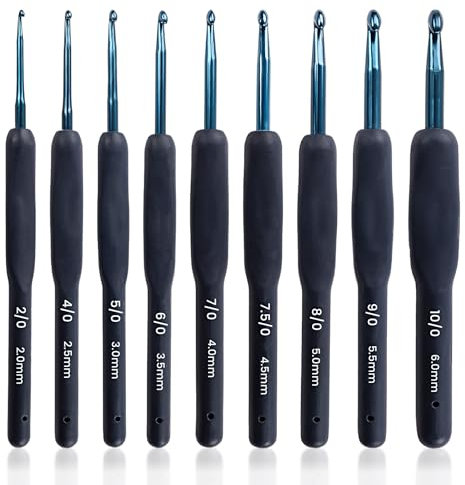 NICKLIN Häkelnadel Set,9 Stück Schwarz Häkelnadeln 2,0 mm - 6,0 mm,Häkelset für Anfänger mit Häkel Zubehör,Soft Gummi Comfort Grip für Arthritische, Leichte Aluminium Häkelnadelsets