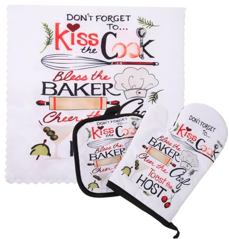 MAGICLULU 1set Christmas Themed Oven Mitts Heat Resistant Baking Towel Kit Multi-function Oven Gloves Hot Pads for Kitchen Reusable Washable Pot Holders for Cooking Bbq