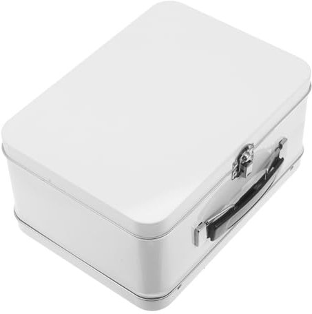 Mini-Blechtruhe, Schreibwaren, Koffer, Puppenkleidung, Aufbewahrungsbox, Reisevitrine, Fotohalter, Koffer-Organizer, Schokoladendose, weißer Blechkoffer