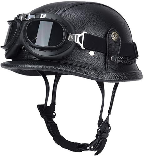 RCGNR Halbschalenhelm ECE Zertifiziert, Jethelm Retro, Vintage Motorrad Helm, Scooter-Helm, Offenem Helm, mit Brille Halbhelm für Männer Frauen,Black 01,M