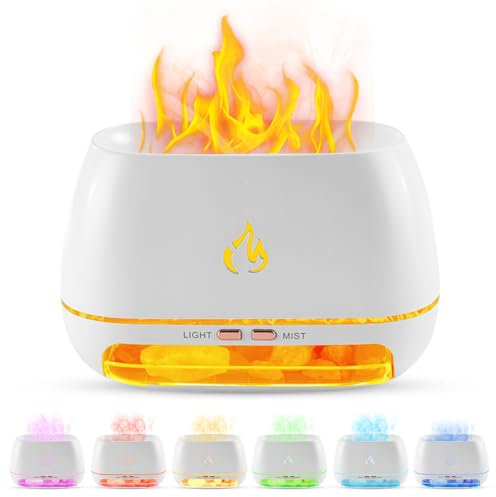 2-in-1 Aroma Diffuser, Diffuser Ätherische Öle & Salt, 200ML Luftbefeuchter Flamme mit 7-Farben-Licht, Wasserlose Abschaltautomatik, für Zuhause Büro Raumduft Yoga(Weiß)