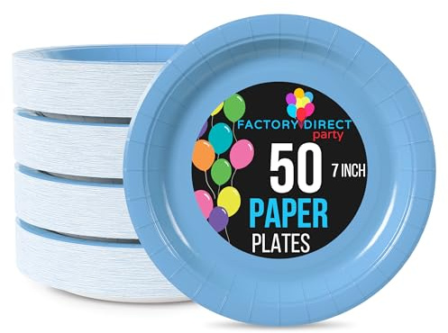 Exquisite Party Solids Light Blue Paper Plates - 7 Inch, 50 Pack, 350 GSM