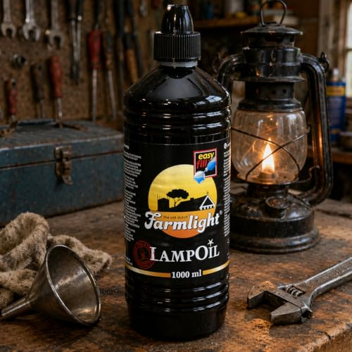 Smokeless and Odourless Premium Dutch Lamp Oil with Intergrated Easy Pour Funnel - Clear Candle Oil - 1 Litre Bottle. Spill- Free Design Bottle.