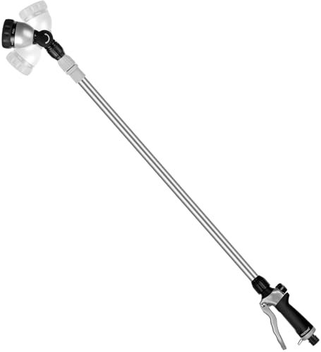 RESTMO Langer Teleskop Gießstab 92-152 cm, Lang Gartenbrause Metall mit 180° schwenkbaren Kopf, 7 Sprühmustern, Durchflusskontrolle, Bewässerung Zauberstab zum Blumenampeln und Sträucher, Schwarz