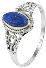 mantraroma Silberring Damen 925 Sterling Silber – ellipsenförmiger Edelstein Ring, Vintage Statement Ring Schmuck, elegantes Geschenk für Frauen