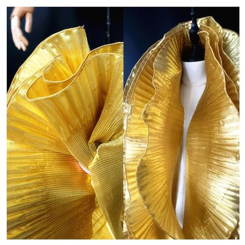 BrightGlow Rüschen-Spitzenborte 14cm Breite Plissee Tüllstoff Spitzenbesatz zum Nähen Plissee Organza Borte Stoffe zum Nähen Dekostoff Kostümstoff Organza Rüschenstoff für DIY Gold 300CM