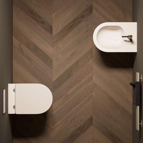 Sanitari moderni bianchi Fogliolina filo parete, set da bagno con bidet - vaso rimless e coprivaso slim ammortizzato, Design Minimalista