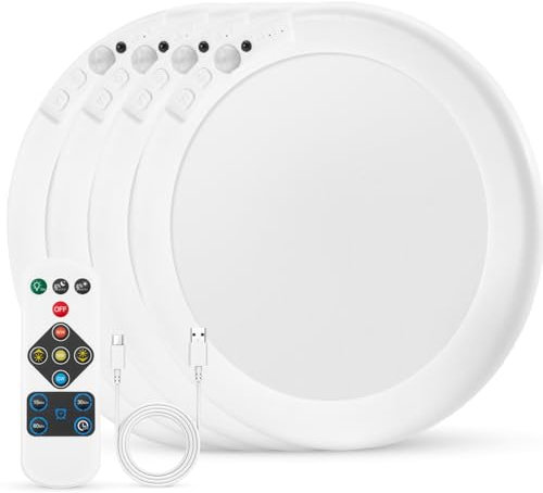 Combuh Led Akku Deckenleuchte Badezimmer mit Bewegungsmelder, Aufladbare Batteriebetriebene Lampe Keller Ohne Stromanschluss, Kabellose Deckenlampen mit Fernbedienung für Garage Flur, Rund 4 Stück