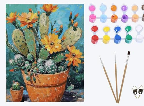 XIAOYOUQIAN Cute Plant Cactus Pot，Paint by Numbers Kit for Adults Beginner DIY Oil Painting Gift 16x20 inch ，Frameless