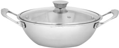Nobel Triply Stainless Steel Deep Wok with Glass Lid, 28 cm, Stay-Cool Handles, Gas and Induction Compatible (30 cm Glass Lids)