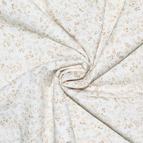 Premium Baumwollstoff Popeline Meterware – Florales Muster – Öko-Tex Standard 100 Klasse 1 – 100% Baumwolle – Ideal für Babyartikel – Ab 50 cm – Am Stück geschnitten (Wildblumen, beige)
