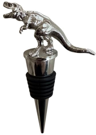 T-Rex Dinosaur Wine Stopper, Chrome Finish Metal Accessory, Unique Gift for Dino Lovers, Stylish Bottle Sealer for Wine Enthusiasts