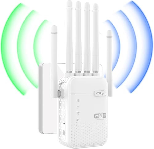 Ripetitore WiFi Potente per Casa,Amplificatore Wifi,6 Antenna,2 Porte LAN,Estensore Wi-Fi per Casa e Ufficio,amplificatore segnale wifi,WiFi Extender,Coverage up to 300 m²,Plug and Play