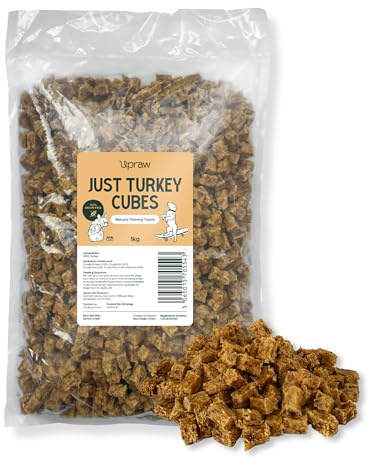 UPRAW Natural Dog Training Treats in bulk, 1kg 100% Pure Meat Training Cubes - Natural Hypoallergenic - Grain Free - No additives or Preservatives. (1kg, Turkey)