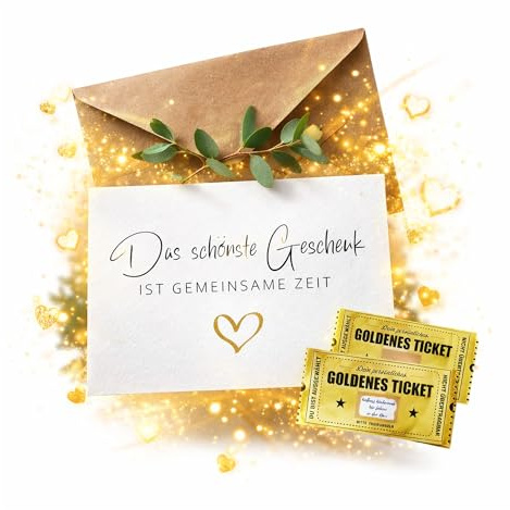 Eummel Das schönste Geschenk ist gemeinsame Zeit | 5 Karten inklusiv Kraftpapier Umschläge + Goldenes Ticket | Gutschein Zeit verschenken | Geschenkidee Weihnachten