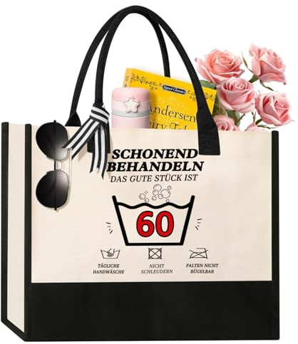 Johiux Geschenke 60 Geburtstag Lustige Canvas Tragetasche für Frauen - 40/50/60/70.Geburtstag Geschenk mit Witzigen Sprüchen,Langlebigem Design - Perfekt für Einkaufen,Reisen Alltagsnutzung