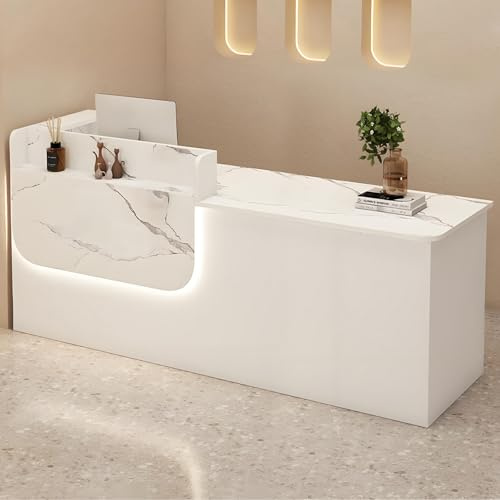 Empfangstheke mit abschließbarer Schublade und Schrank, Rezeptionstresen aus Massivholz mit LED-Beleuchtung, Empfangstheke mit Stauraum, 100–240 cm, geeignet für Büro, Salon, Lobby und Geschäft