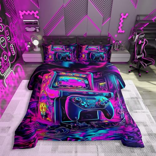 Homewish Jungen Kinder Cyberpunk-Ästhetik Gamer Bettwäsche 135x200 | Gaming Retro-Spielkonsole Gamepad Bettbezug E-Sport-Thema Druck Bedding Gaming-Enthusiast Jugendliche Raumdekor Bettset