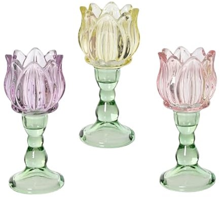 Teelichthalter 7x16cm Glas 1 Stück Sortiert - Teelichtglas im Blumendesign - Glasblume für Teelichter - Kerzenhalter Windlicht - Kerzenglas Tischdeko Hochzeitsdeko - Frühlingsdeko & Osterdeko