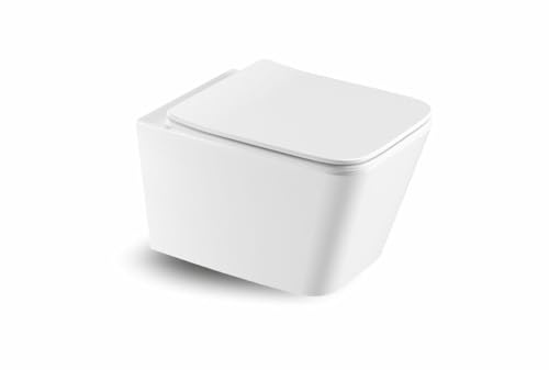 ERFU WC suspendido en la pared con tapa de cierre suave y tapa ultrafina – inodoro cuadrado de diseño flotante de cerámica de alta calidad (Without Bidet)