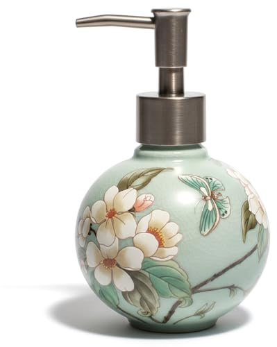 Seifenspender mit Blumenmuster Vintage-Seifenspender eleganter nachfüllbarer Keramik- mit Pumpe für Shampoo & Lotion Badezimmer & Küche