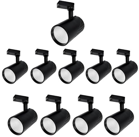 Jandei - Pack x10 Foco Techo Led Carril 30W, Blanco Frío 6000K, 3000 Lúmenes, 185V-265V AC Monofásico, Aluminio Vestidor, Escaparate, Tienda, Oficina. (Negro)