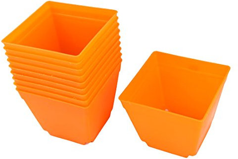 Sourcingmap Plastic Coffee Shop Decor Square Flower Plant Pot Saucer Holder 4 x 4 Inch 10pcs Orange