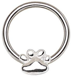 eeddoo® KlEMM-PIERCING RING aus EDELSTAHL in silber mit Design Pfote