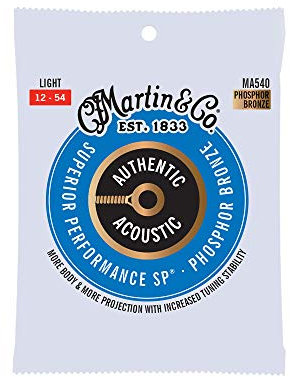 MARTIN Cuerdas para guitarra acústica, Superior Performance Light 12-54, 92/8 Bronce fosforoso (MA540)